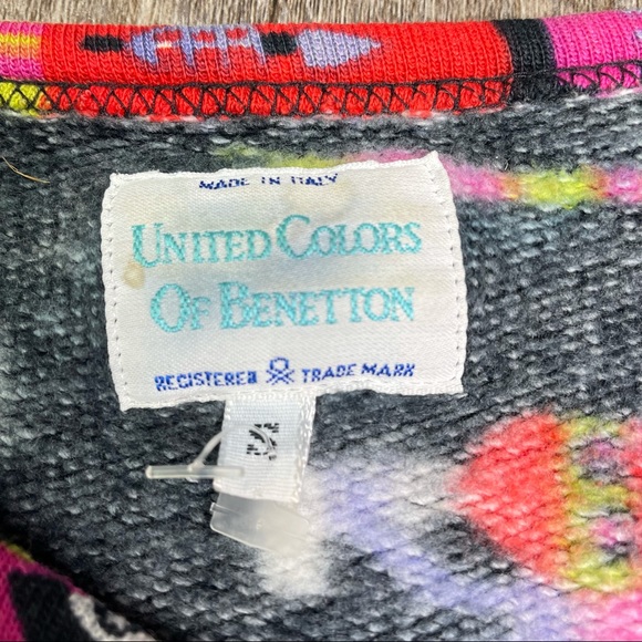 United Colors of Benetton Abstract Colorful Snap Button Sweatshirt Size Small - Picture 2 of 13